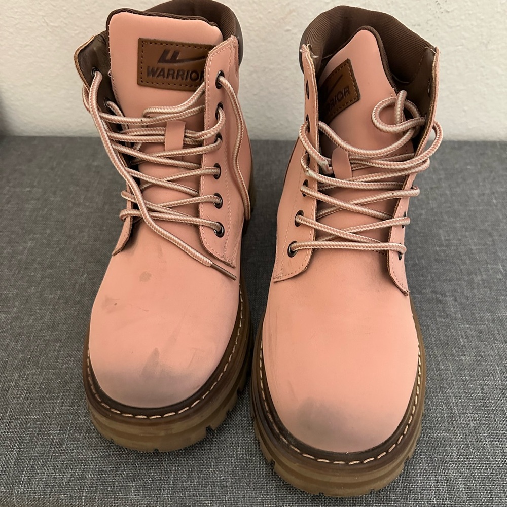 Pink Combat Moto Boots with Rugged Sole